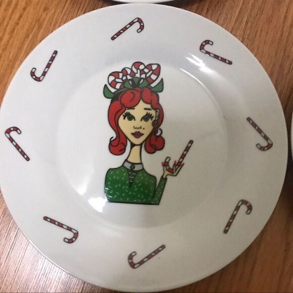 Set of 4 posh girl night Christmas holiday party collector ceramic plates - Picture 6 of 8